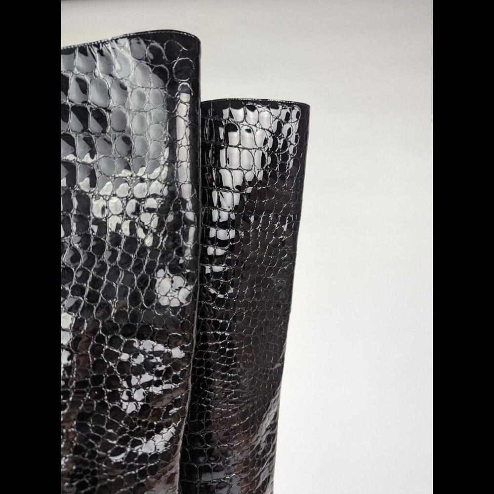 NEW SAINT LAURENT PARIS Sz EU 37 US 7 KIM Black Calfskin Croc Embossed OTK Boots - Picture 4 of 13